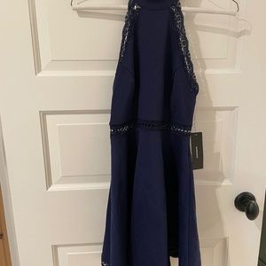 Navy blue racer back Ponte fabric dress